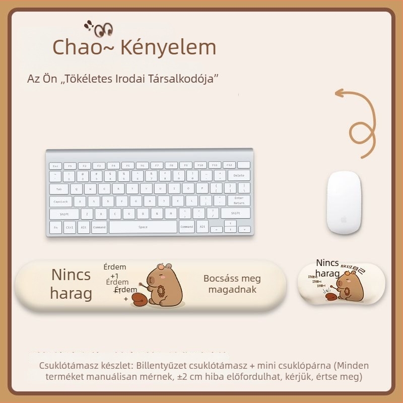Capybara csuklótámaszos egérpad, kis méretű, mini irodai kéz- és tenyérpárna a billentyzethez