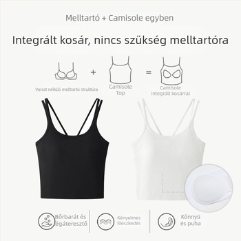 Egyszínű női camisole beépített melltartóbetéttel, melltartó nélkül, rövid fazonú alap top, gyönyörű hát