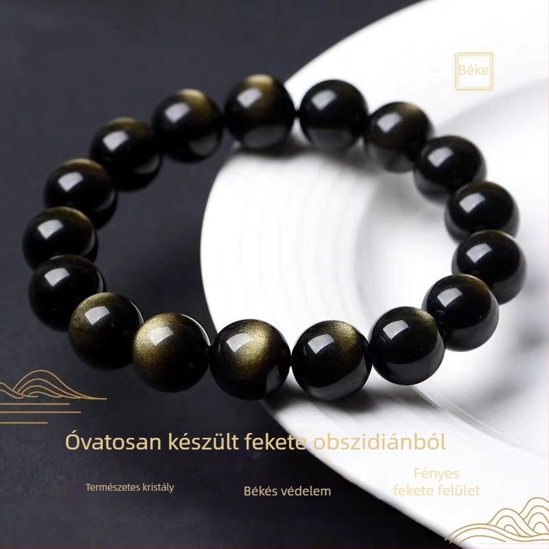 Moon Union Obszidián karkötő, etnikus stílus, uniszex, geometriai dizájn, gravírozás