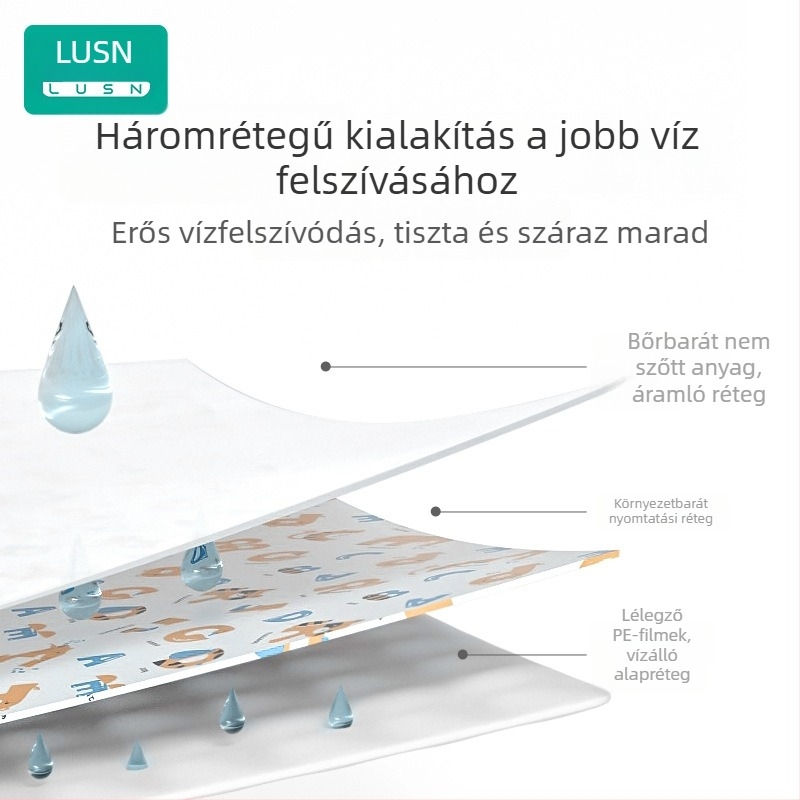 Egyszer használatos gyerek etető kötény, vízálló, rajzolt mintával, 1–3 éveseknek, nem szövött anyagból PE membránnal