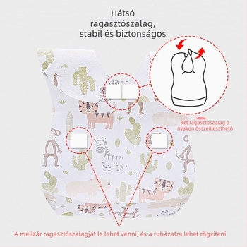 Egyszer használatos bababib, zsebbel az evés közbeni kiömlött étel összegyűjtésére, nedvességálló nem szőtt anyagból, állat/karikatúra mintával, 0–6 éveseknek