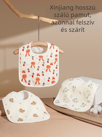 Baba bib Tipus A, U-alakú, pamutszövet géz, vízálló, 1–3 éves csecsemőknek