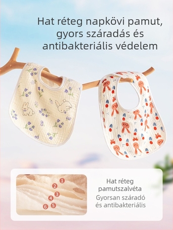 Baba bib Tipus A, U-alakú, pamutszövet géz, vízálló, 1–3 éves csecsemőknek