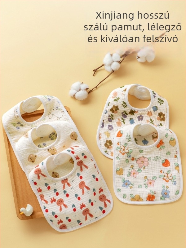 Baba bib Tipus A, U-alakú, pamutszövet géz, vízálló, 1–3 éves csecsemőknek