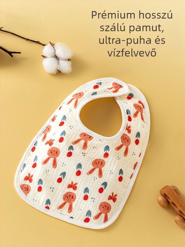Baba bib Tipus A, U-alakú, pamutszövet géz, vízálló, 1–3 éves csecsemőknek