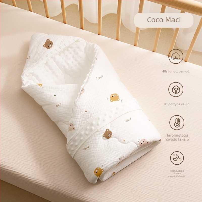 Újszülött swaddle takaró, vastag őszi-téli, állatmintás, anyag: fonal, biztonsági szint: A