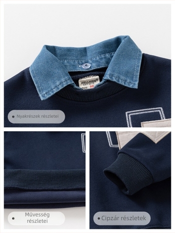 Koreai stílusú, két részes hatású gyerek pulóver fleece-pamut keverék, pull-over, 3-8 éveseknek