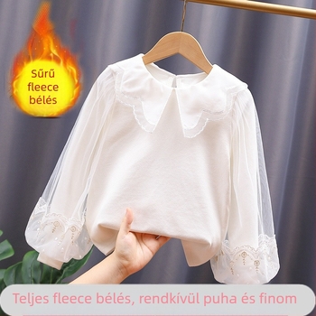 A gyerekeknek szóló hosszú ujjú pamut felső fleece-lal bélelt belső résszel és négyzet alakú gallérral; nedvességelvezető; 95% pamut