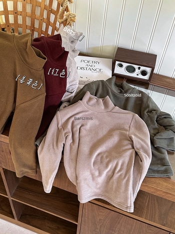 Gyerekek téli alapfelső fleece-béléssel, fél magas nyakú, uniszex, hosszú ujjú, 68% viszkóz, pamut keverék