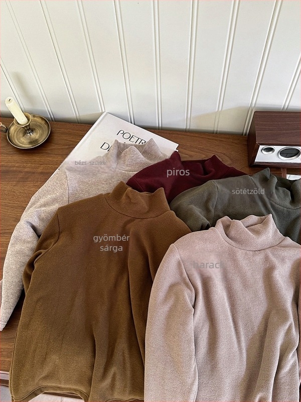 Gyerekek téli alapfelső fleece-béléssel, fél magas nyakú, uniszex, hosszú ujjú, 68% viszkóz, pamut keverék