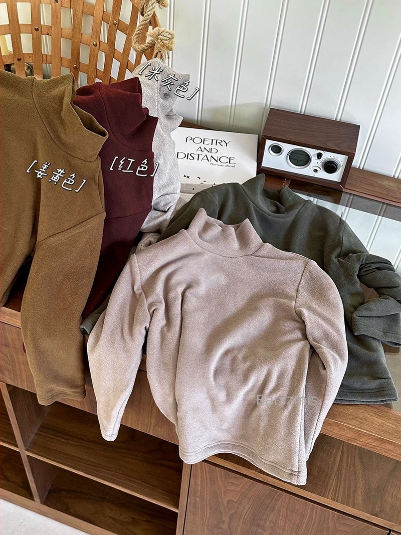 Gyerekek téli alapfelső fleece-béléssel, fél magas nyakú, uniszex, hosszú ujjú, 68% viszkóz, pamut keverék