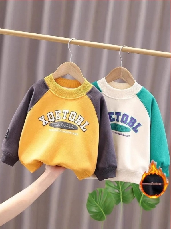 Fiúknak készült pamut fleece-béléssel ellátott pulóver, hosszú ujjú, kapucni nélküli, téli modell, 3–8 éveseknek