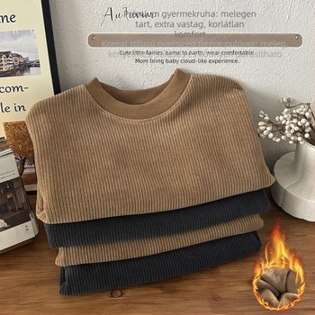 Gyerekeknek készült pulóver fleece-béléssel, vastag anyagú, hosszú ujjú, kapucni nélkül, őszi-téli stílus, mintázat betűkkel