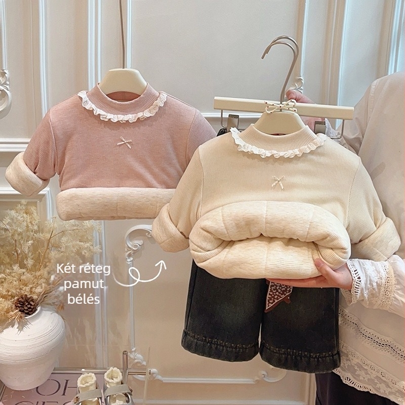 Gyerekeknek készült koreai stílusú háromrétegű quiltelt vastag pulóver, hosszú ujjú, cartoon mintával