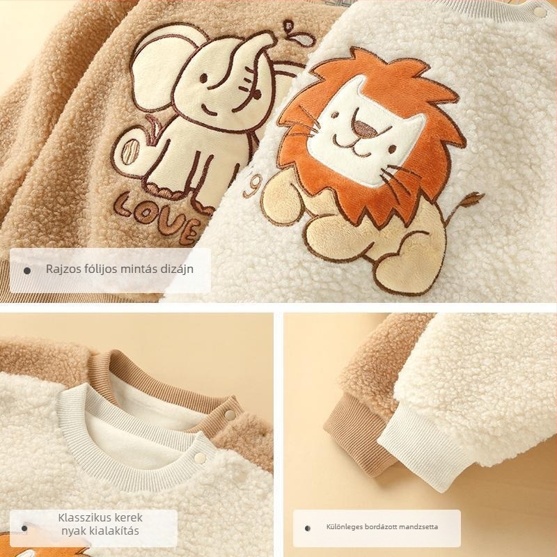 Gyerekeknek készült fleeces bélésű, vastag téli pulóver, hosszú ujjú, fej fölötti fazon, 3–8 éveseknek