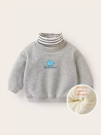 Gyerekeknek készült fleeces belsővel vastag pulóver állatos mintával, hosszú ujjak, poliészter-keverék