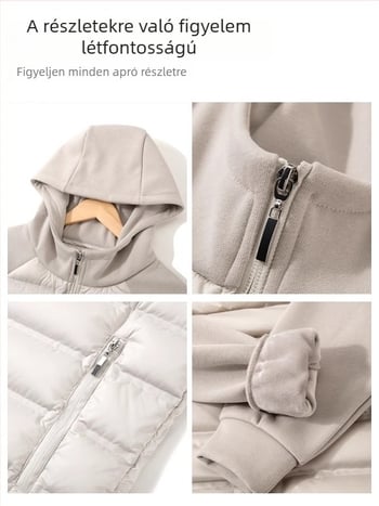 Női pehelyes kabát fehér kacsapuhával, 50% pufi tartalom, vastag kivitel, első cipzár, rövid fazon 40–50 cm, hosszú ujjú, spandex anyag