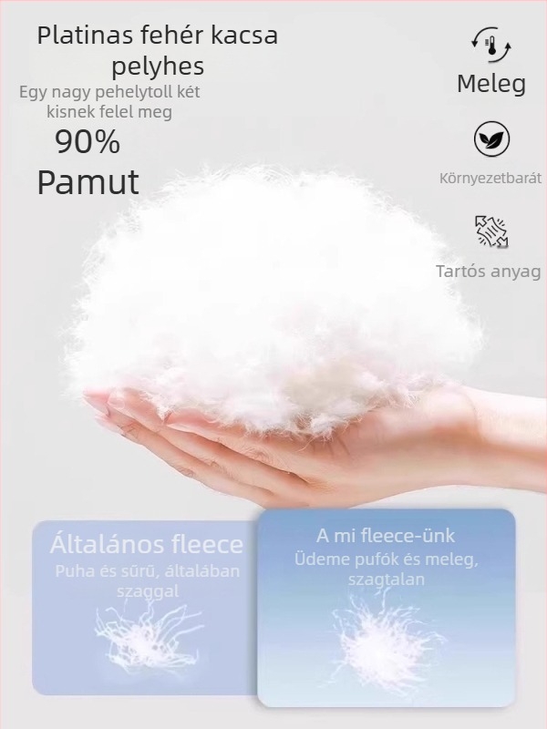 Női pehelyes kabát fehér kacsapuhával, 50% pufi tartalom, vastag kivitel, első cipzár, rövid fazon 40–50 cm, hosszú ujjú, spandex anyag