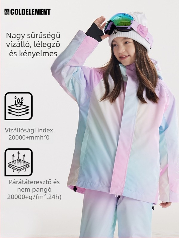 Gyerekeknek szóló ski kabát: légáteresztő, vízálló 20000, szélálló, meleg Silk-pamut izolációval, TEFLON külső anyag