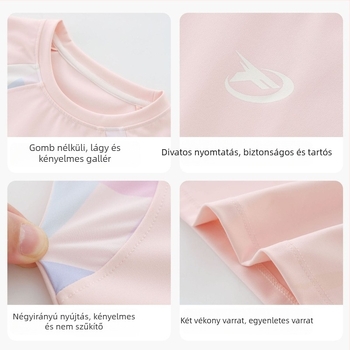 Lányoknak készült hosszú ujjú sportfelső nedvességelvezető nylon anyagból, mintázat: betűk/absztrakt, 7–12 éveseknek