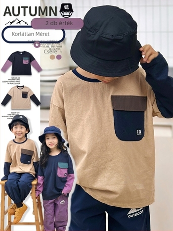 Gyerekeknek készült hosszú ujjú póló koreai stílusban, 100% pamut, kerek nyakú