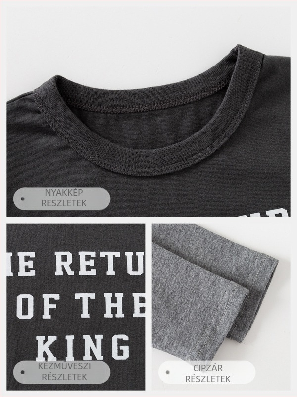 Gyerekeknek készült hosszú ujjú pamut T‑shirt betűs mintával, 100% pamut, nedvességelvezető technológia, 3–8 éveseknek, tavasz–ősz viselésre