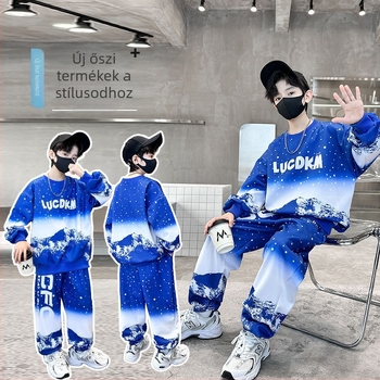 Fiúknak szóló gyerek sportos két darabos készlet, hosszú ujjú, karikatúra mintával, 3–8 éveseknek, poliészter 50% (X106)