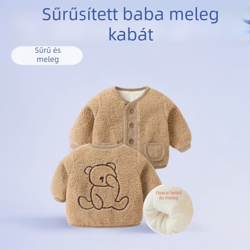 Baba plüss fleece dzseki – vastag téli kabát, kerek gallér, hosszú ujjú, poliészter bélés