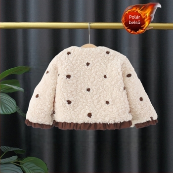 Kislányok téli fleece kabátja, koreai stílus, kapucnival, hosszú ujjú, egy sor gombos zárás, 100% poliészter bélés, 1–3 éves korosztálynak