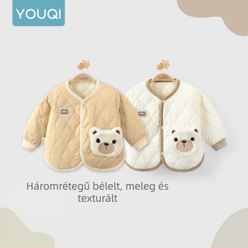Gyerekeknek való nylon kabát fleece béléssel, 1-3 éveseknek, V-nyakú