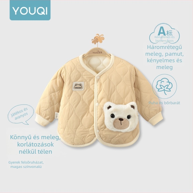 Gyerekeknek való nylon kabát fleece béléssel, 1-3 éveseknek, V-nyakú