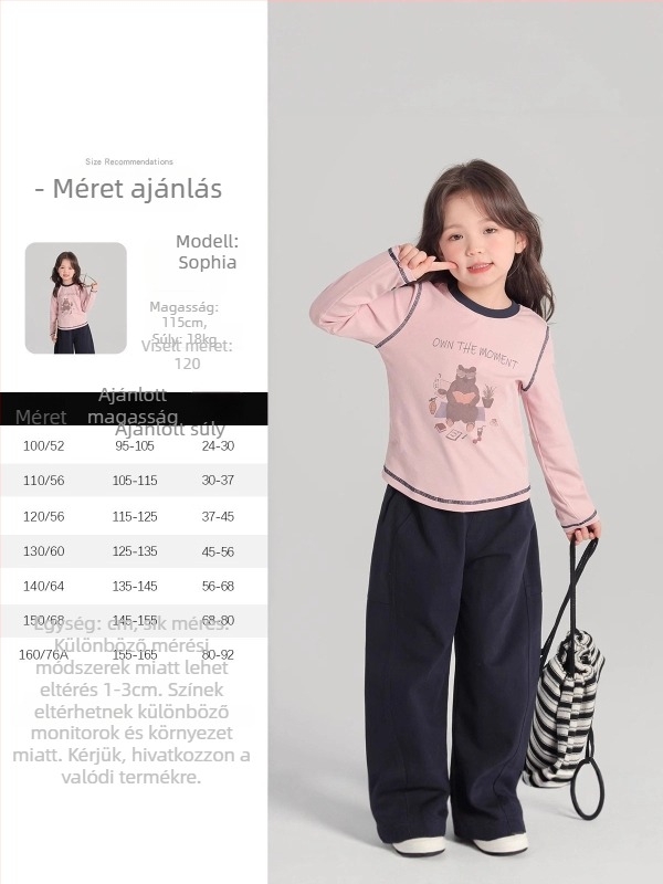 Lányoknak készült hosszú ujjú pamut póló, 100% pamut, egyszínű, kerek nyakú, koreai stílus