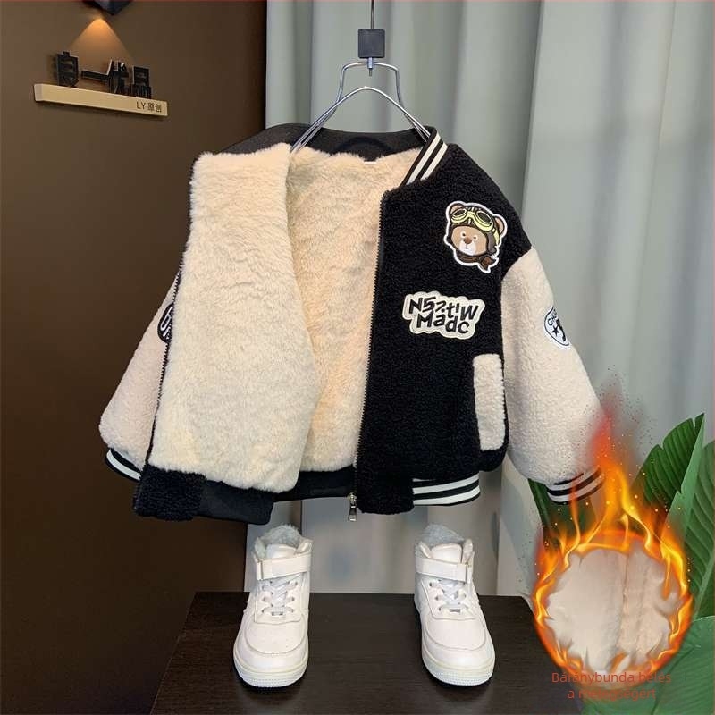 Baba fiú téli kabát, vast báránygyapjú bélés, rövid fazon, baseball gallér, kapucni nélküli, koreai stílus