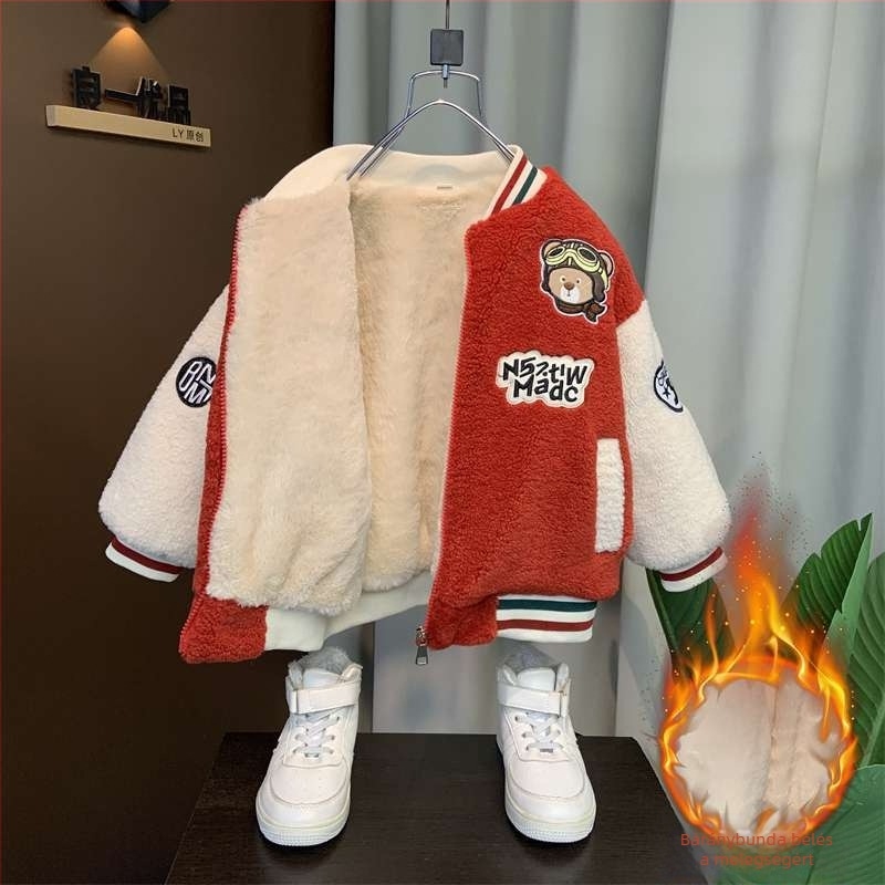 Baba fiú téli kabát, vast báránygyapjú bélés, rövid fazon, baseball gallér, kapucni nélküli, koreai stílus