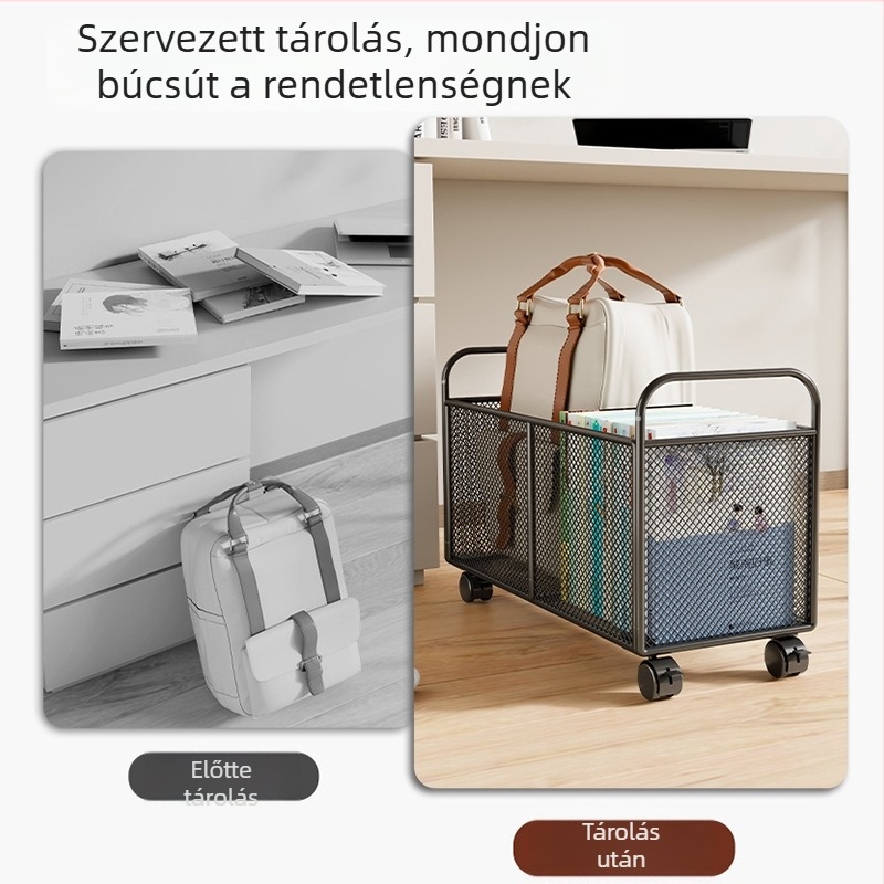 Könyvtároló doboz kerekekkel az íróasztal alá – vasból készült konstrukció, modern minimalist stílus, kapacitás akár 5 L, többfunkciós tárolás