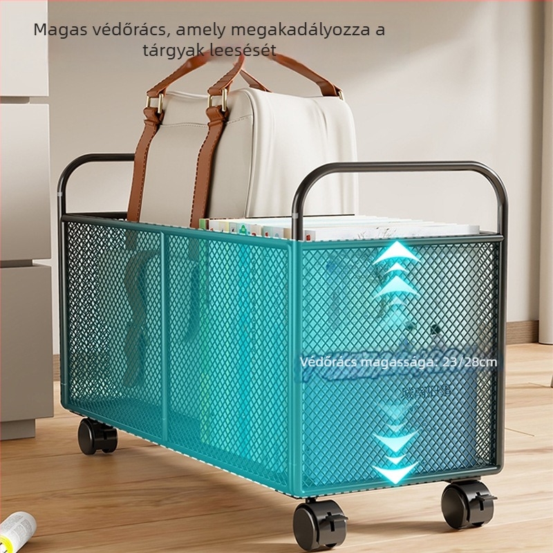Könyvtároló doboz kerekekkel az íróasztal alá – vasból készült konstrukció, modern minimalist stílus, kapacitás akár 5 L, többfunkciós tárolás