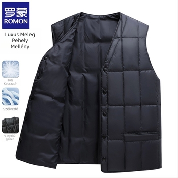 Romon férfi tollpihés mellény – téli, kapucni nélküli, V-nyakú, cipzáros zsebek, pehelytartalom 86–90%