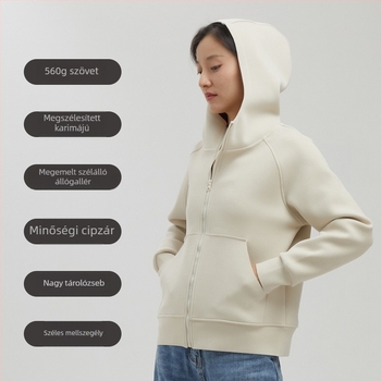 Női kapucnis Musi Velvet kabát, fleece béléssel és extra vastag kivitelben, egyszínű szélálló kabát kültéri viselethez