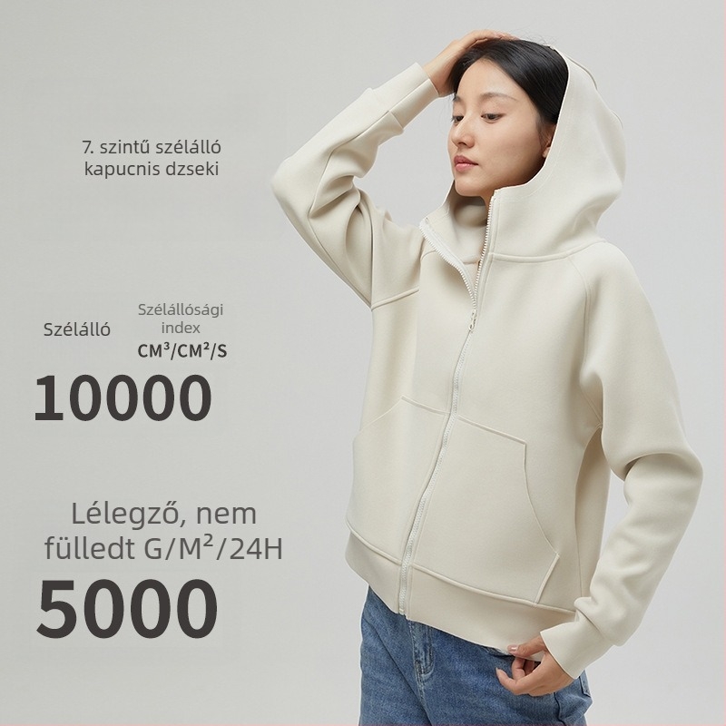 Női kapucnis Musi Velvet kabát, fleece béléssel és extra vastag kivitelben, egyszínű szélálló kabát kültéri viselethez