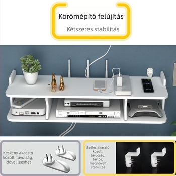 Falra szerelhető router polc fúrás nélküli telepítéssel — kábelek és set-top box tárolása, hálószobai tárolás, 8+ réteg, mesterséges lemez