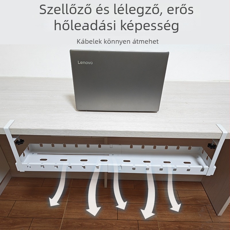 Asztali kábelkezelő – teleszkópos kivitel, fúrás nélkül, szénacél szerkezet, 30 darabos készlet, 1 rétegű tároló