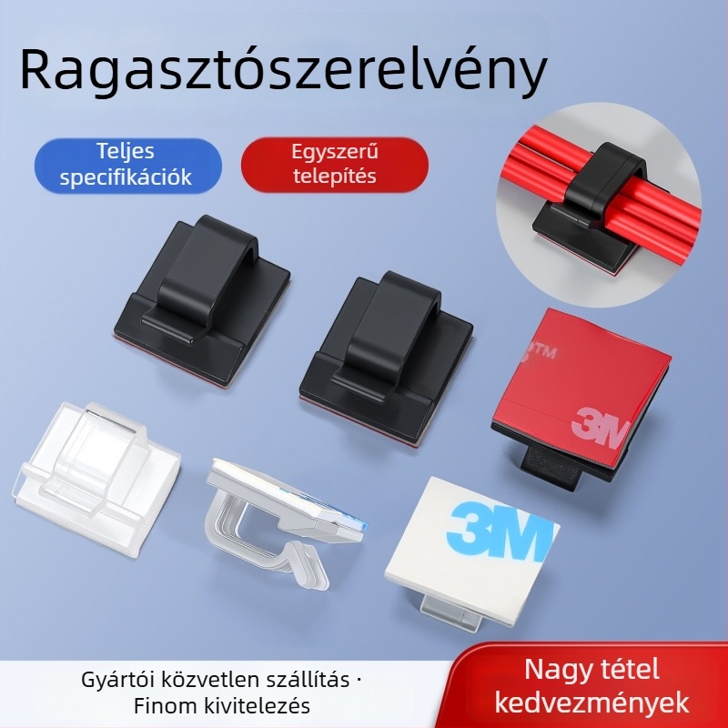 Átlátszó kábelkezelő klipek ragasztó alapú rögzítéssel, hálózati kábelekhez, vállalati LAN-hoz