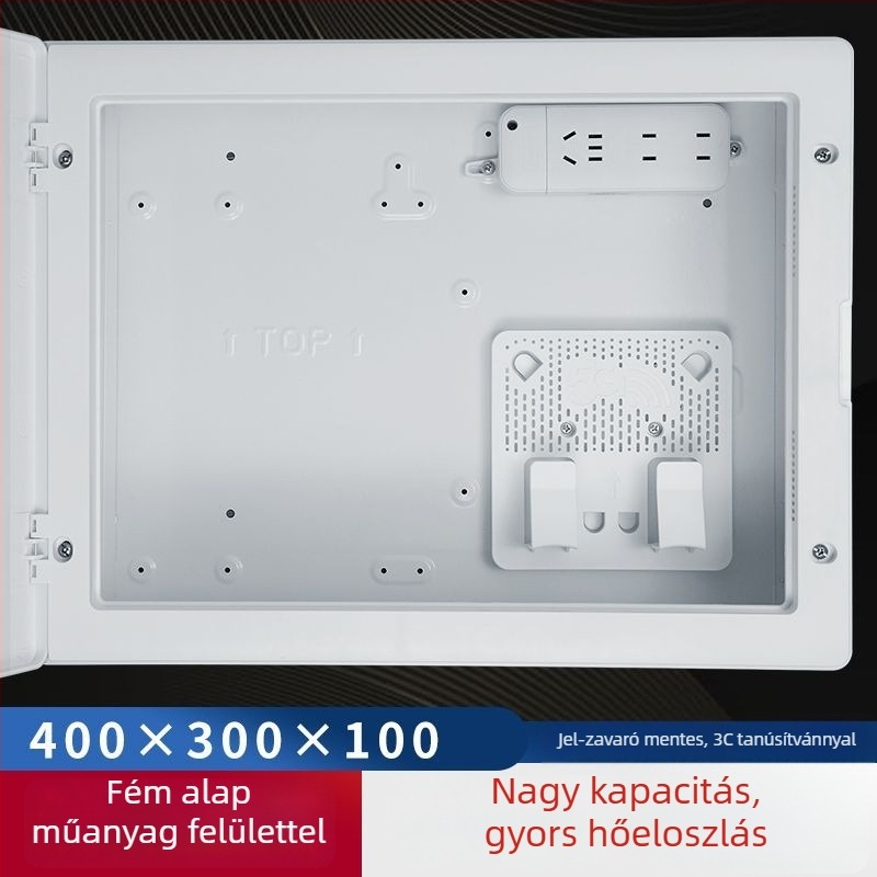 Otthoni multimédiás információs doboz hálózathoz és optikai kábelhez, beépített kivitel, méret 300×400 mm
