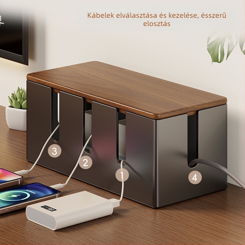 Kábelkezelő tároló doboz, acél-fa kombináció, modern minimalista dizájn, kapacitás 1 L, modell 2224818916869638400