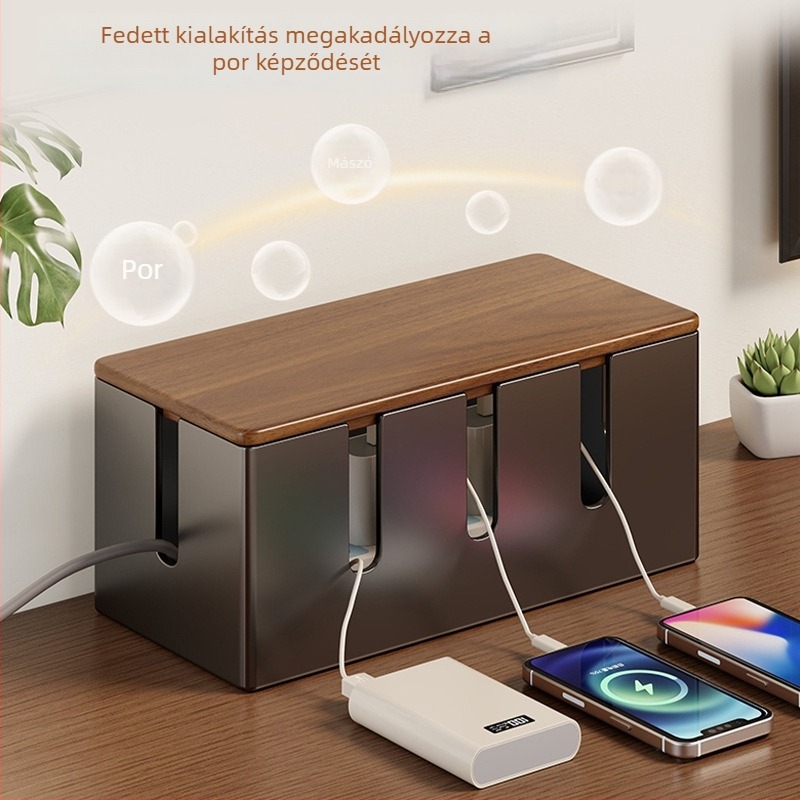 Kábelkezelő tároló doboz, acél-fa kombináció, modern minimalista dizájn, kapacitás 1 L, modell 2224818916869638400