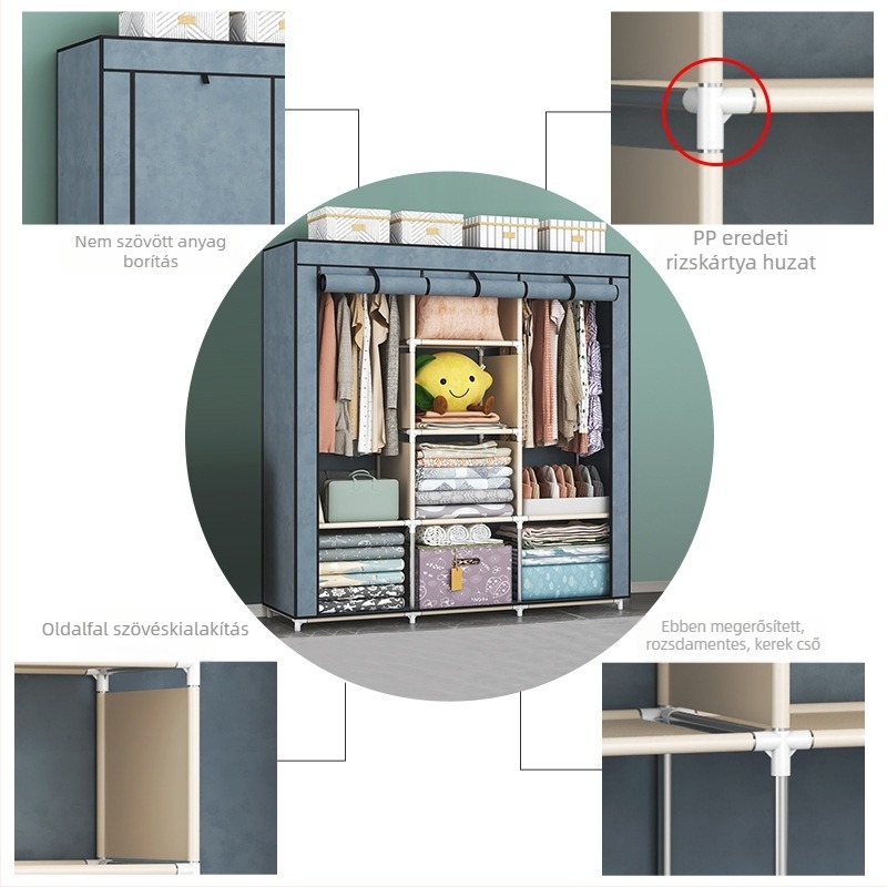 Egyszerű ruhásszekrény textil anyagból otthonra, minimalist design • modell 1611-1612 • méretek 118×45×165 cm • anyag: nem szőtt textil • padlón álló