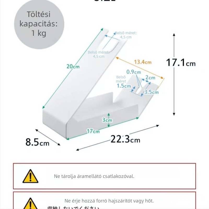 Függőleges hajszárító tartó kábelkezeléssel és curling eszköz tárolóval – Anyag: vas; Bevonat: spray festék; Teherbírás: 5 kg; Modell: 8797987