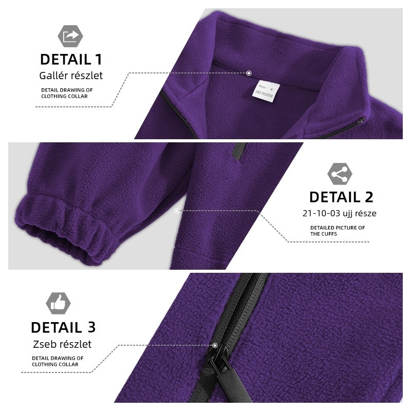 Férfi fleece kabát állógallérral, cipzárral, három zsebbel, karcsúsított fazon, téli szezon