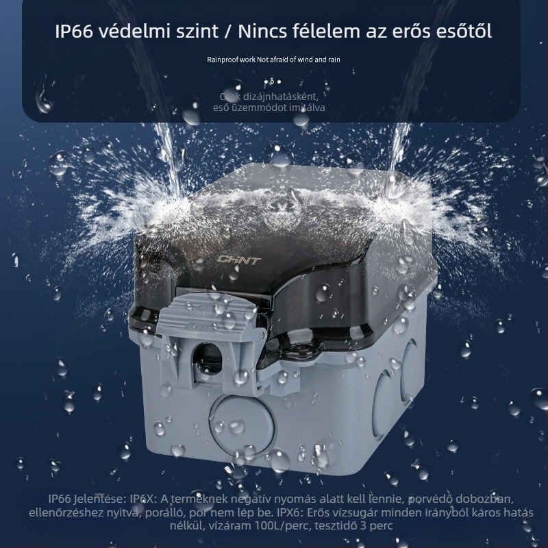 Kültéri IP66 vízálló kapcsoló- és dugaszoló doboz, felületi szerelés, zárható, PC/ABS ház