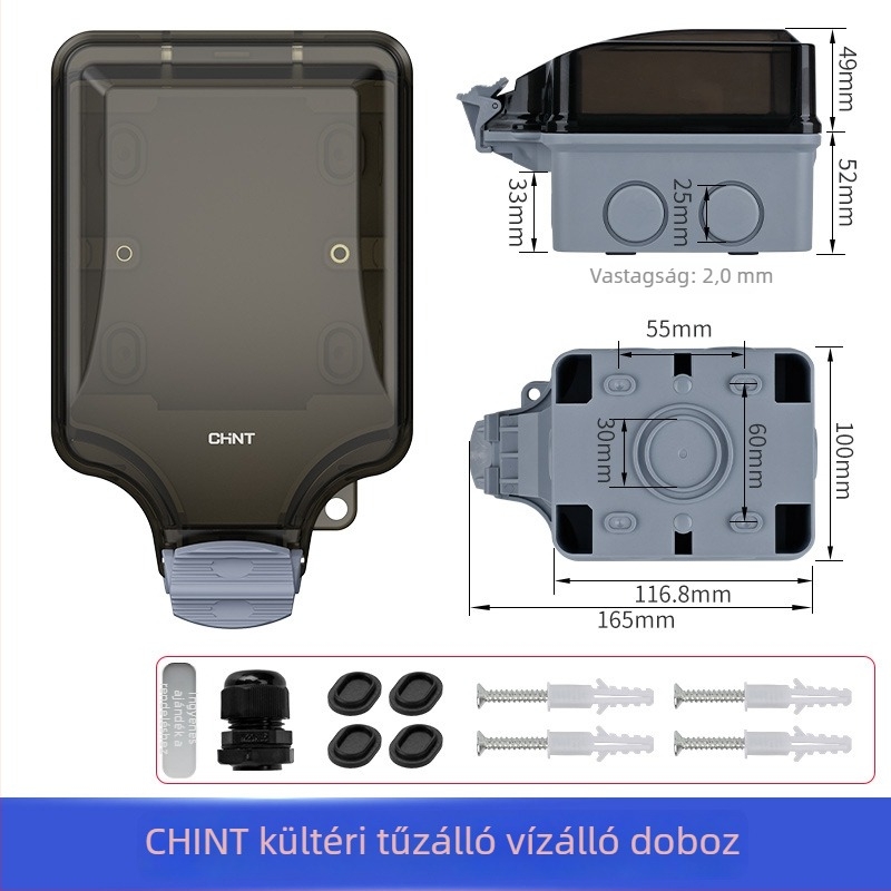 Kültéri IP66 vízálló kapcsoló- és dugaszoló doboz, felületi szerelés, zárható, PC/ABS ház